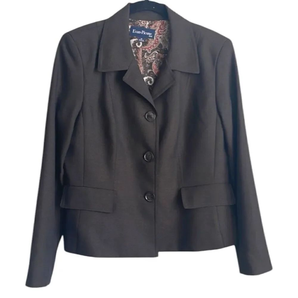 Evan Picone Brown Collared Blazer Jacket Size 12 Classic Paisley Lining Career